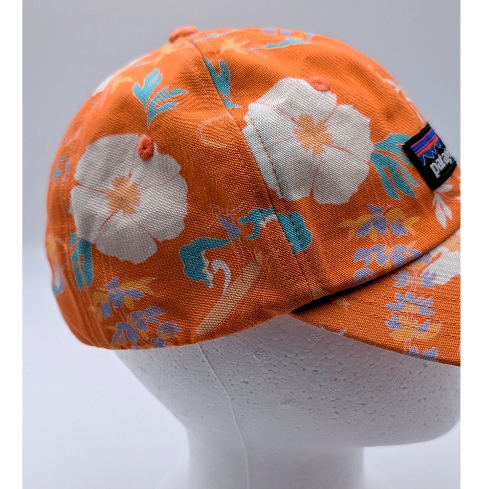 Patagonia Orange Floral Tropical P-6 Label Trad Cap Adjustable Baseball Hat - Picture 2 of 6
